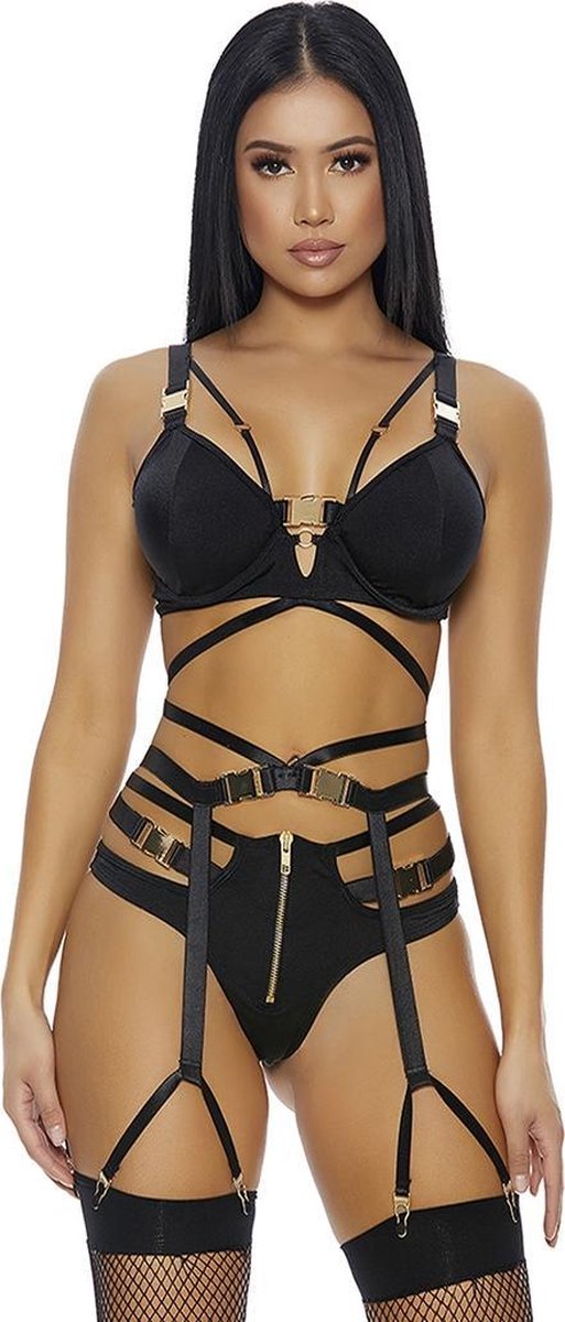 Buckle Up Lingerie Set - Black - S