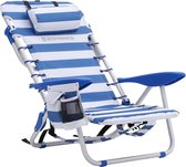 Draagbare strandstoel met afneembare hoofdsteun, opvouwbare strandstoel met rugleuning, verstelbare rugleuning tot 180°, met bekerhouder en zak