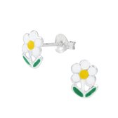 Joy|S - Zilveren bloem oorbellen "Flower" wit