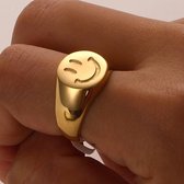 Smiley Gouden Ring 18K Plated Gouden Ring RVS Roestvrijstaal Sieraden maken Emoticon Ring Zegelring