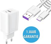 PurePower Snellader USB Stekker 3A/met Snellaad Oplaadsnoer Kabel Oplaadkabel  Thuislader Oplader Adapter Lader Oplaadstekker Blokje - Geschikt Motorola E7 Plus / Edge 20 / Edge 20 Lite / E6 