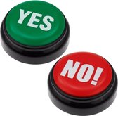 Rode NO en groene YES buzzer drukknop met geluid 9 cm - Keuze geluids buzzers - Fun quiz artikelen