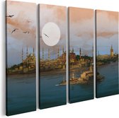 Artaza Canvas Schilderij Vierluik Illustratie Van De Maiden's Tower In Istanbul - 80x60 - Foto Op Canvas - Canvas Print