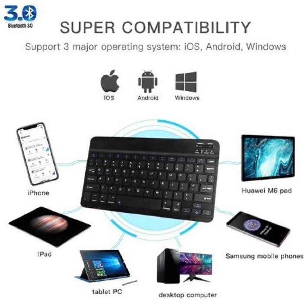 Clavier et souris Bluetooth ultra fin et rechargeable pour tablette Android,  téléphone portable, Samsung, iPhone, iPad, Mini, Pro, Air, Windows Surface  (Noir) : : Électronique