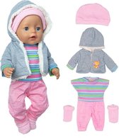Dolldreams poppenkleding - Kleding set met onesie, jasje, roze sokken en muts - geschikt voor baby born