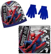 Marvel Spiderman - 3-delige winterset - muts+col+handschoenen - blauw/grijs - maat 54 cm (ongeveer 5-8 jaar)