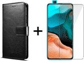 Xiaomi Poco F2 Pro hoesje bookcase met pasjeshouder zwart wallet portemonnee book case cover - 1x Xiaomi Poco F2 Pro screenprotector