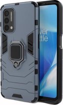 Voor OnePlus Nord N200 5G PC + TPU Schokbestendige beschermhoes met magnetische ringhouder (blauw)