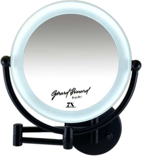 Metalen verlichte Make-up LED Spiegel Mat zwart 7x vergroting 22cm doorsnee, inculsief 4x AA batterijen en USB stroomkabel - Gerard Brinard
