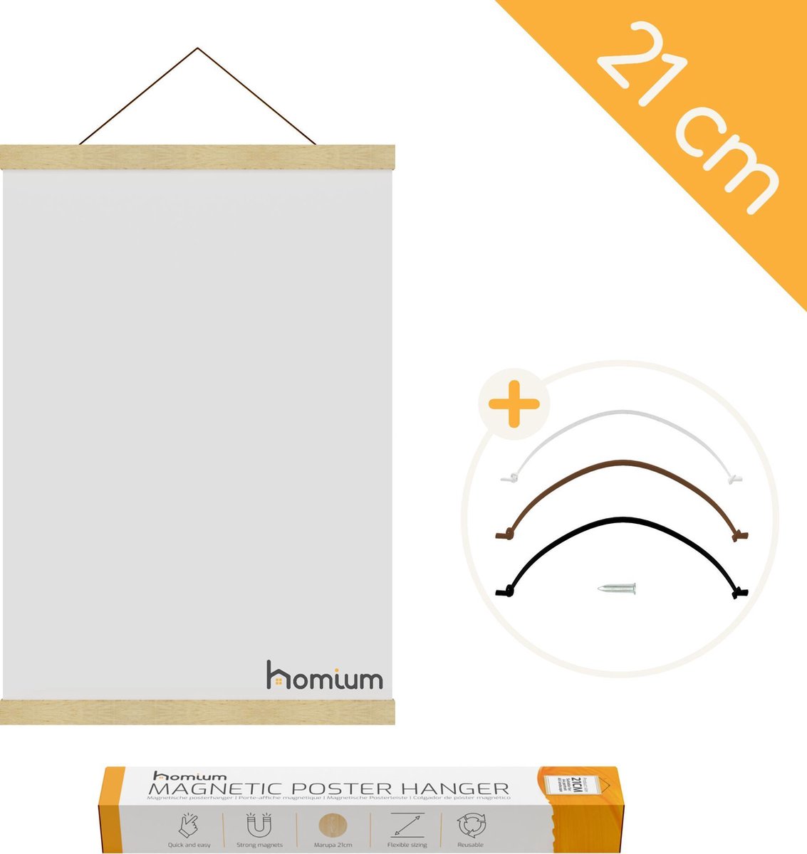 Homium Posterhanger 21 cm - Marupa hout - poster ophangsysteem - Posterlijst - Posterhouder