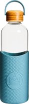 Neon Kactus - Drinkfles - met Draaglus - Glas - Bamboe - Super Sonic - Blauw - 1 Liter