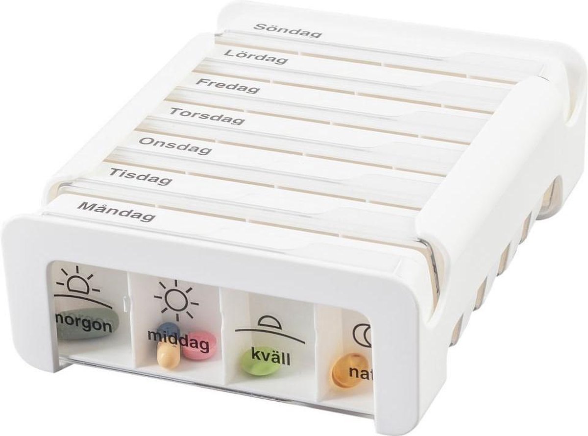 Pillendoos Anabox Compact - Voor 1 week, 4 vakken per dag - Wit - Adhome
