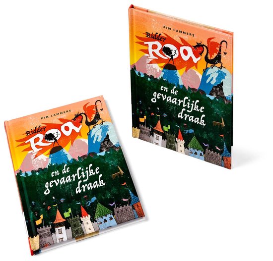 Twee boeken "Ridder Roa en de gevaarlijke draak" in het Nederlands op een witte achtergrond.