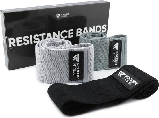 Weerstandsbanden - Booty Band - Resistance band - Fitness elastiek zwart - 3 Stuks met opbergzakje van Rockerz Fitness®