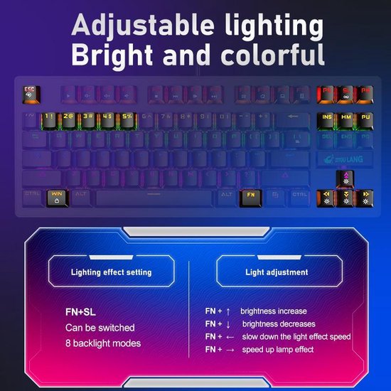 K2 RGB mechanisch gaming toetsenbord - Geschikt voor Windows/Mac - blue switch - ZIYOULANG