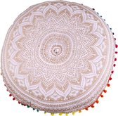 Indiaas yogakussen Mandala Saira beige - Oosters zitkussen