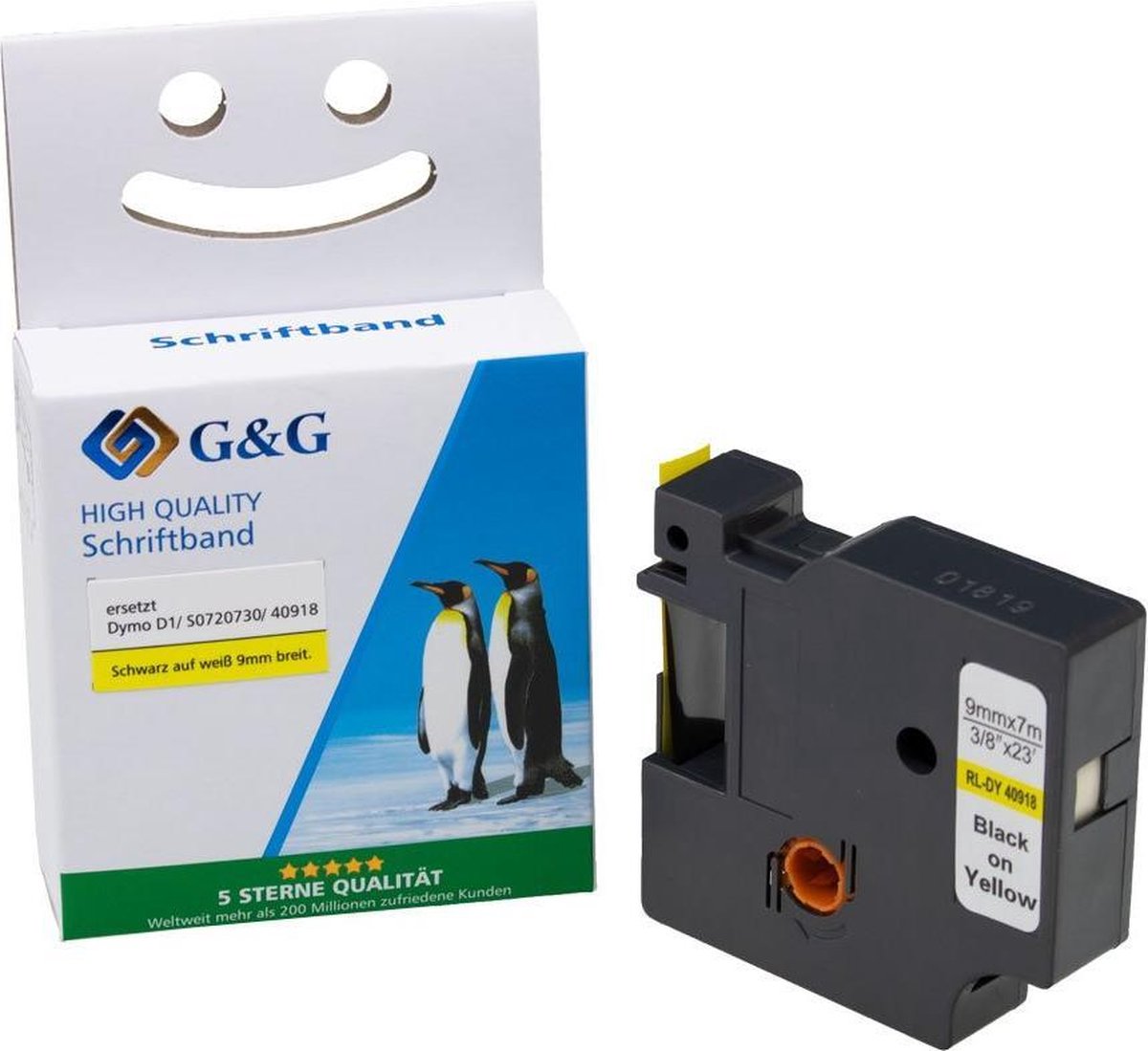 Labeltape G&G 15567 Compatibel vervangt DYMO 40918 Tapekleur: Geel Tekstkleur: Zwart 9 mm 7 m - G&G