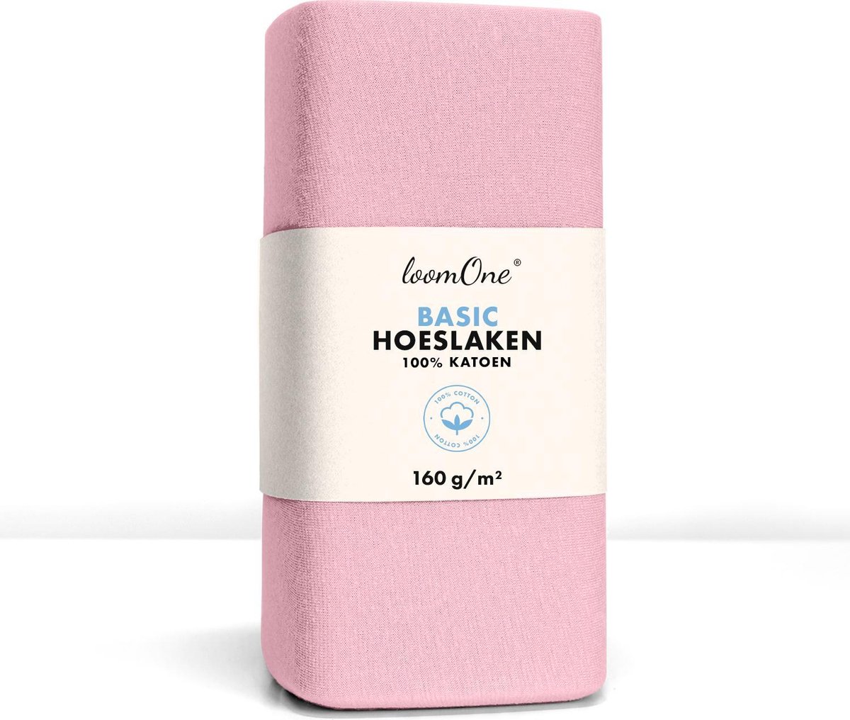 Loom One Hoeslaken – 100% Jersey Katoen – 180x220 cm – tot 40cm matrasdikte– 160 g/m² – voor Boxspring-Waterbed - Roze