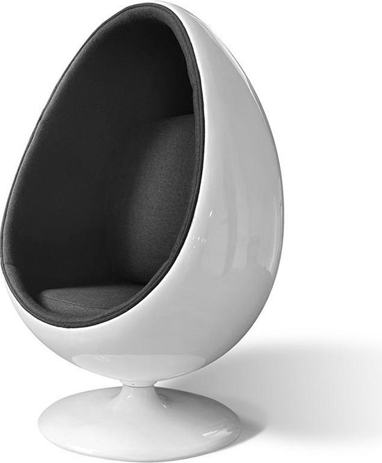 OHNO Furniture York Lounge Stoel - Ei-vormige stoel, Moderne Stoel, Sierstoel, Glasvezel, Wit/Zwart