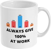 MUGZ- Grappige mok - Theemokken - Koffiemokken - Cadeau - Always give 100% at work - Theetassen - Koffietassen - Theebeker - Koffiebeker - Mokken met tekst