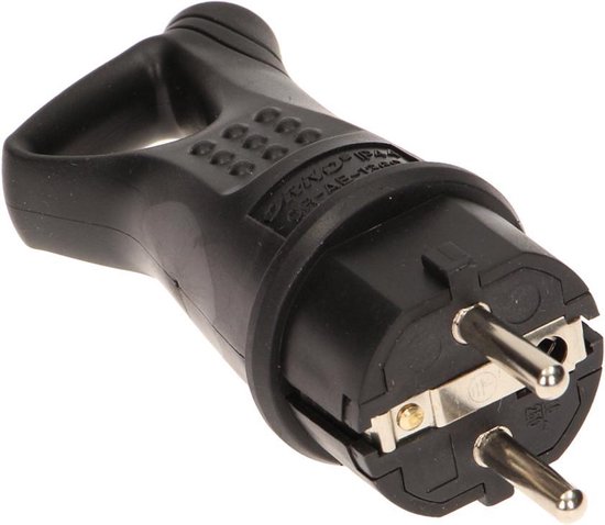Zwarte rubberen stekker met blootliggende metalen pinnen. ORNO logo en tekst "OR-AE-1359".