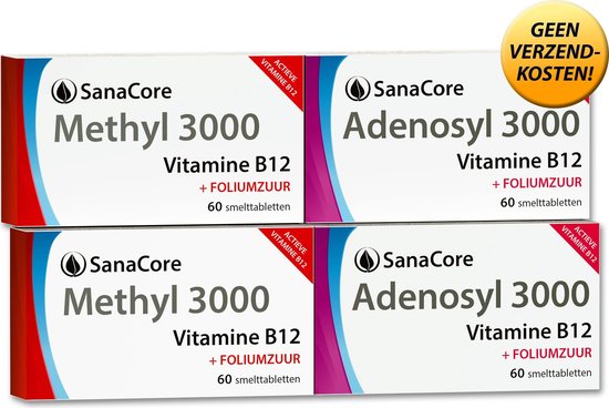 Actief Vitamine B12 Standaard Pakket (4 maanden) Methylcobalamine Adenosylcobalamine Foliumzuur