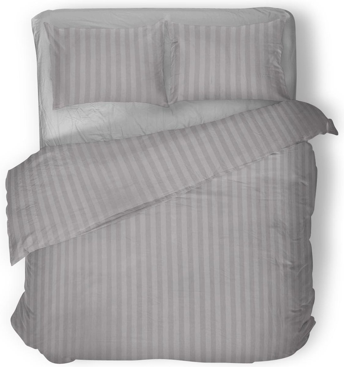 Dekbedovertrek - 200x200/220 - Uni - Satijnstreep / Satijn Streep - Hotel Kwaliteit Satin Stripe - Licht Grijs