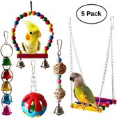Vogelkooi Vogel Speelgoed Set 5 stuks - Vogelschommel - Ladder - Bal met bel - Parkieten Speelgoed