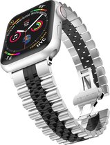 Apple Watch 42/44MM Metalen Horloge Bandje  - Metaal - Vouw Sluiting - Polsband - Apple Watch 1 / 2 / 3 / 4 / 5 / 6 / SE - Zilver / Zwart
