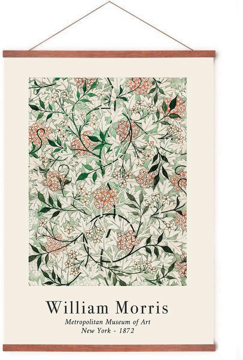 Esque Poster In Posterhanger - Jasmyn Patroon - Kader Hout - William Morris - Bloemen en Planten - 70x50 cm - Ophangsysteem Multicolor