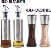Olie- en Azijnstel + Peper- en Zoutstel SET - incl. Schenktuiten - 300ml - Olijfolie Fles - Oliefles - Azijnfles - Peper- en Zoutstellen - Peper - Zout - Specerijenmolen - 19 cm -