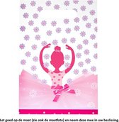 10 Transparante Uitdeelzakjes Roze Ballerina 16,5 x 25 cm - Cellofaan Plastic Traktatie Kado Zakjes - Snoepzakjes - Koekzakjes - Koekje - Cookie - Ballet - Pink Ballet - Danseres - Bloemen - Flowers