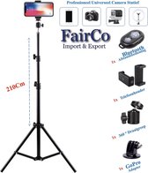 FAIRCO® Camerastatief 60≈210Cm hoog Inclusief Bluetooth Afstandsbediening, Telefoonhouder, 360° Mini Bal Head en GoPro Adapter - Statief Smartphone - Tripod Statief - Statieven