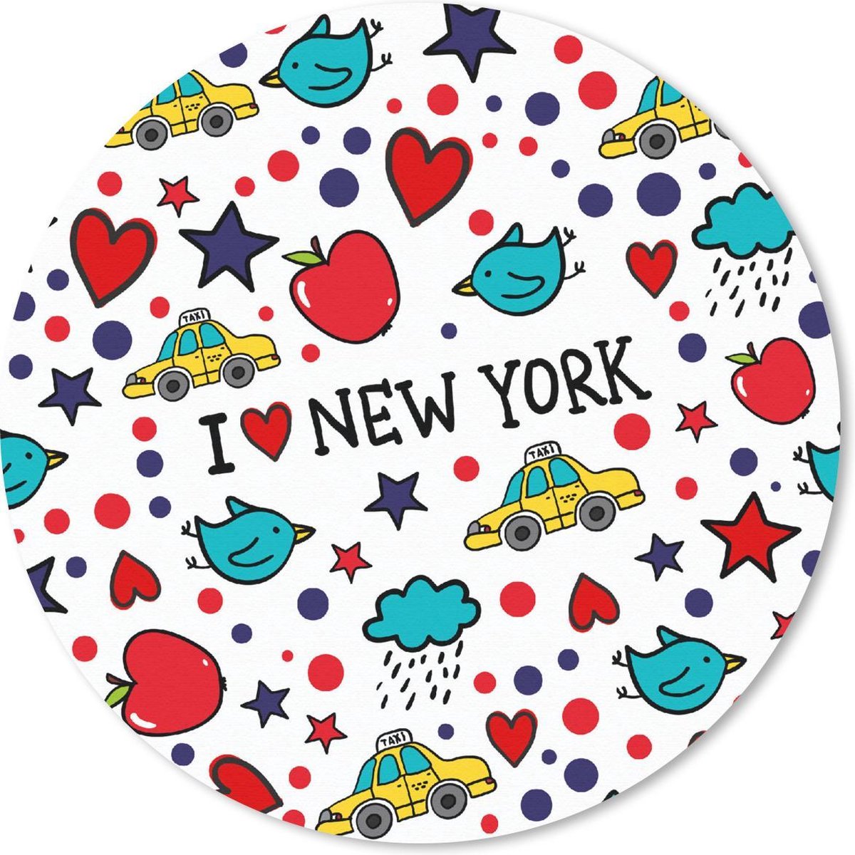 Muismat rond 40x40 cm - Mousepad New York - Tekening - Rood - Ronde muismatten