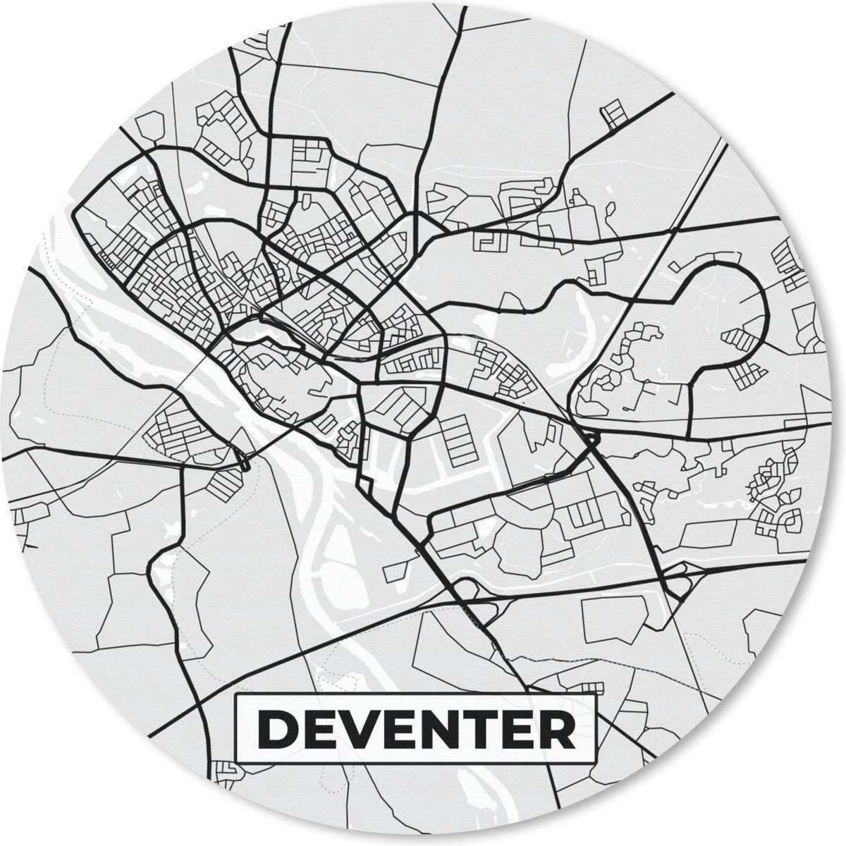 Muismat rond 40x40 cm - Mousepad Stadskaart - Deventer - Grijs - Wit - Ronde muismatten