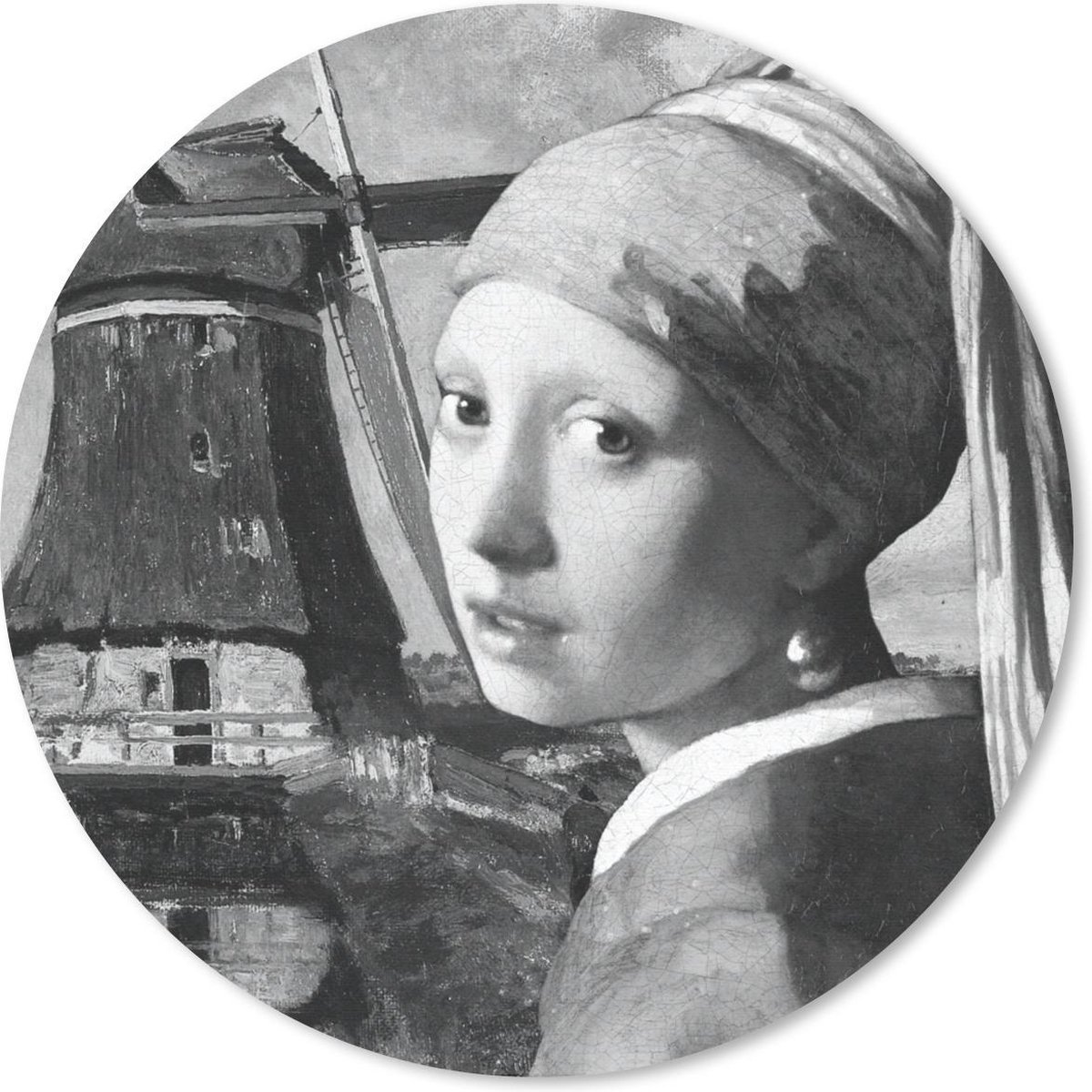 Muismat rond 40x40 cm - Mousepad Het meisje met de parel - Johannes Vermeer - Zwart - Wit - Ronde muismatten
