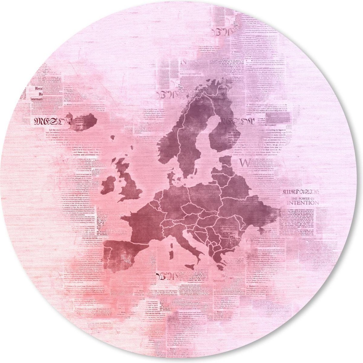Muismat - Mousepad - Rond - Kaarten - Europa - Aquarel - Krant - 50x50 cm - Ronde muismat