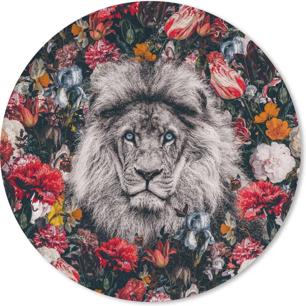 Muismat rond 50x50 cm - Mousepad Leeuwen - Bloemen - Kleur - Ronde muismatten