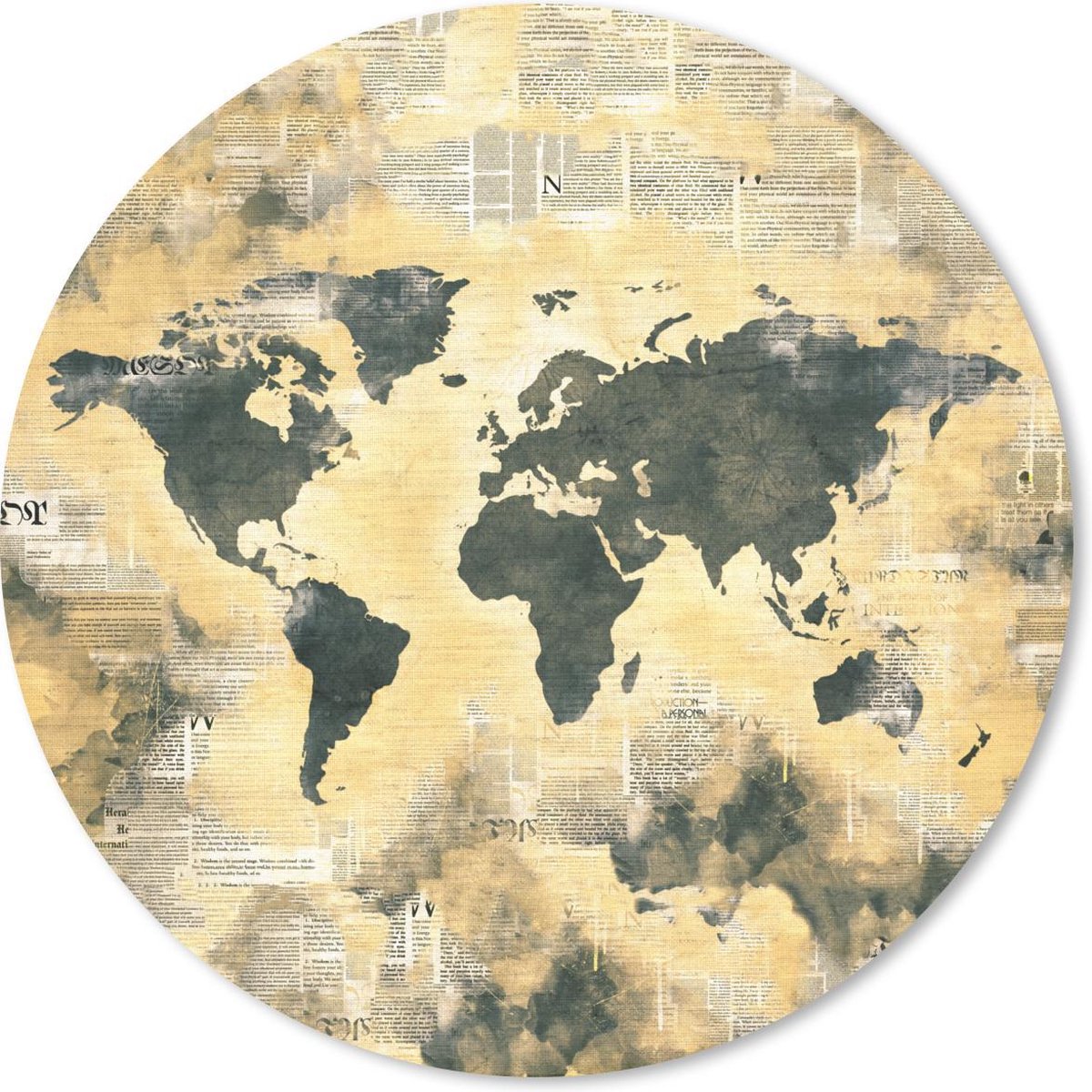 Muismat rond 50x50 cm - Mousepad Wereldkaart - Vintage - Kranten - Ronde muismatten