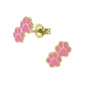 Joy|S - Zilveren kat hond dierenpoot oorbellen - 9 x 5 mm - roze - 14k goudplating