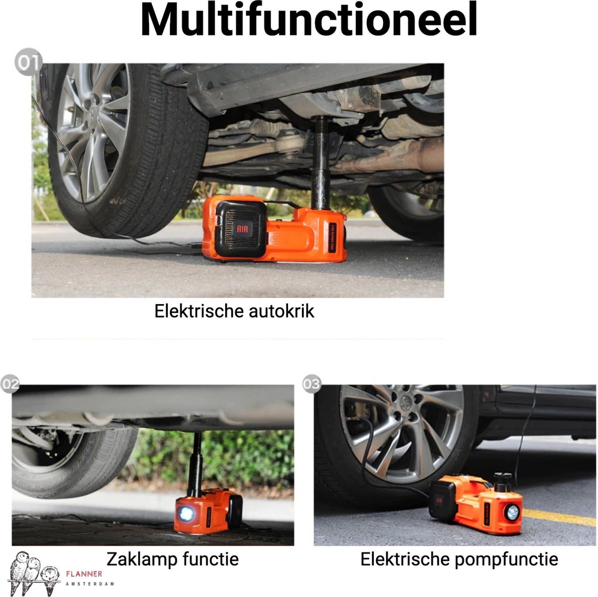 E-HEELP Elektrische hydraulische krik 5 ton 12 V voor auto (hefbereik 15-45 cm) met elektrische hydraulische krik, inflator voor auto, SUV, sedan, MPV, voor het vervangen van banden