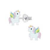 Joy|S - Zilveren eenhoorn glitter oorbellen - 7 x 8 mm - unicorn oorknoppen