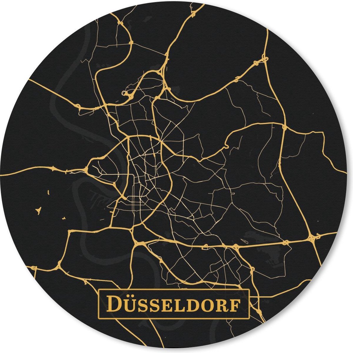 Muismat rond 50x50 cm - Mousepad Kaart - Düsseldorf - Goud - Zwart - Simpel - Ronde muismatten