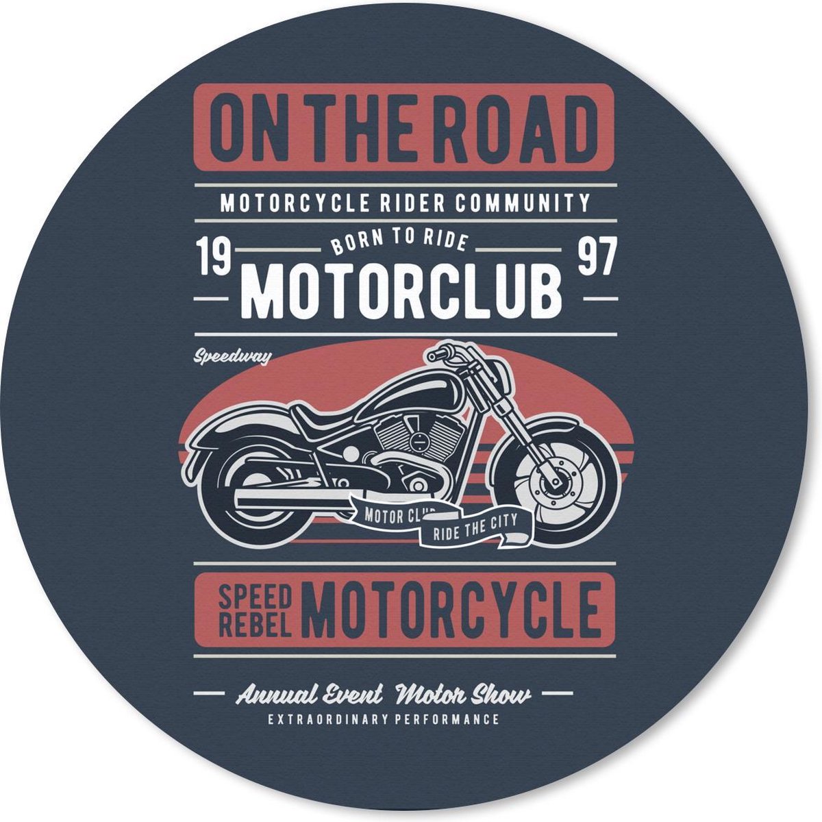 Muismat rond 40x40 cm - Mousepad Motorfiets - Retro - Tekening - Quote - Ronde muismatten