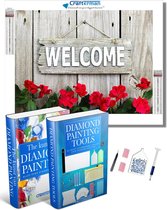 Crafterman™ Diamond Painting Pakket Volwassenen - Welcome Bordje met bloemen - 40x30cm - volledige bedekking - vierkante steentjes - Met tijdelijk 2 E-Books