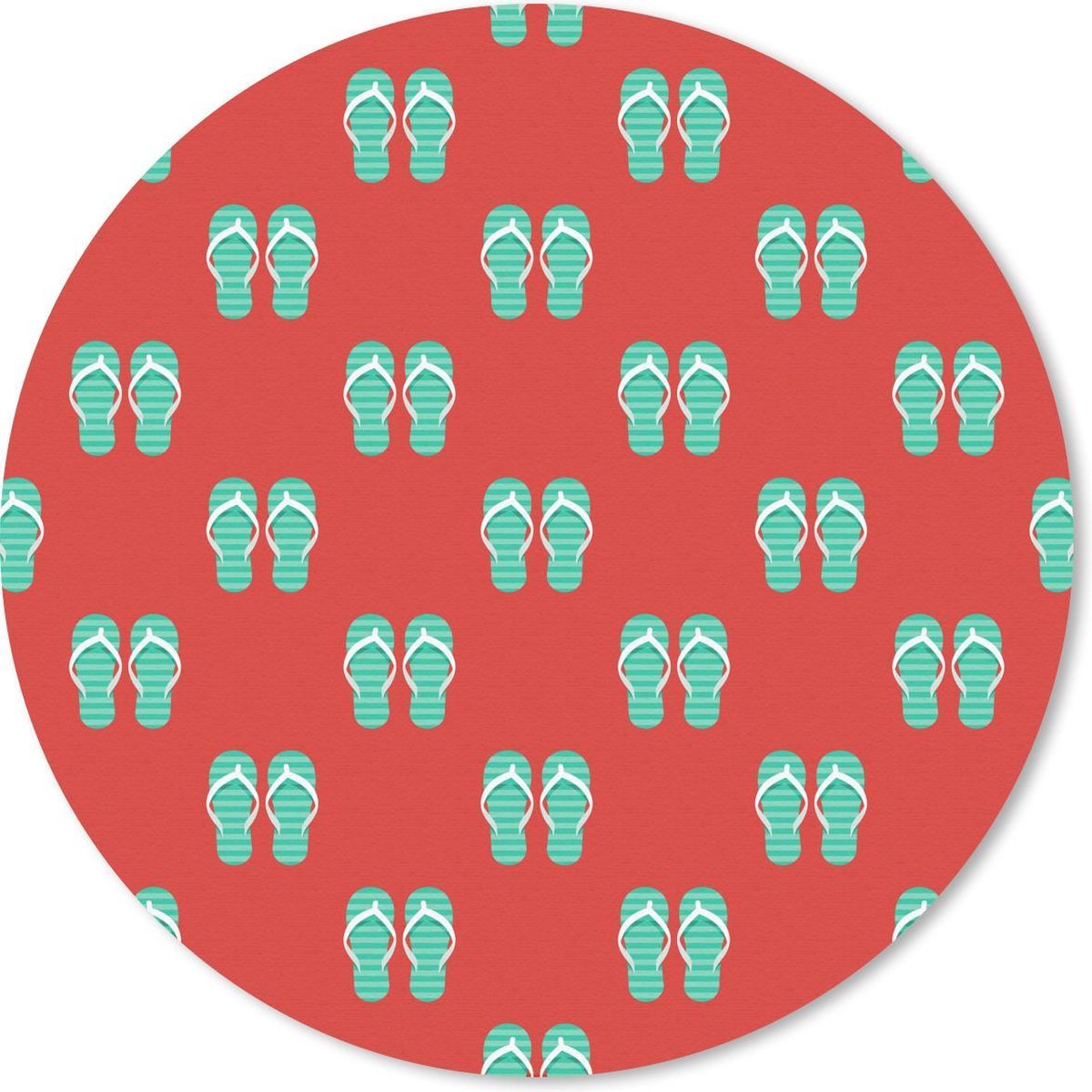 Muismat rond 40x40 cm - Mousepad Zomer - Slippers - Rood - Ronde muismatten