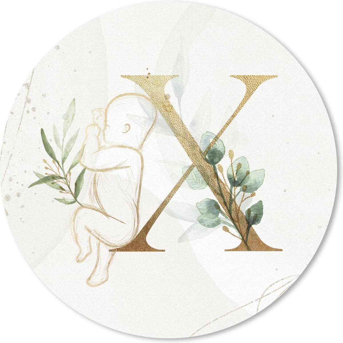 Muismat rond 50x50 cm - Mousepad Letters - X - Baby - Bladeren - Ronde muismatten