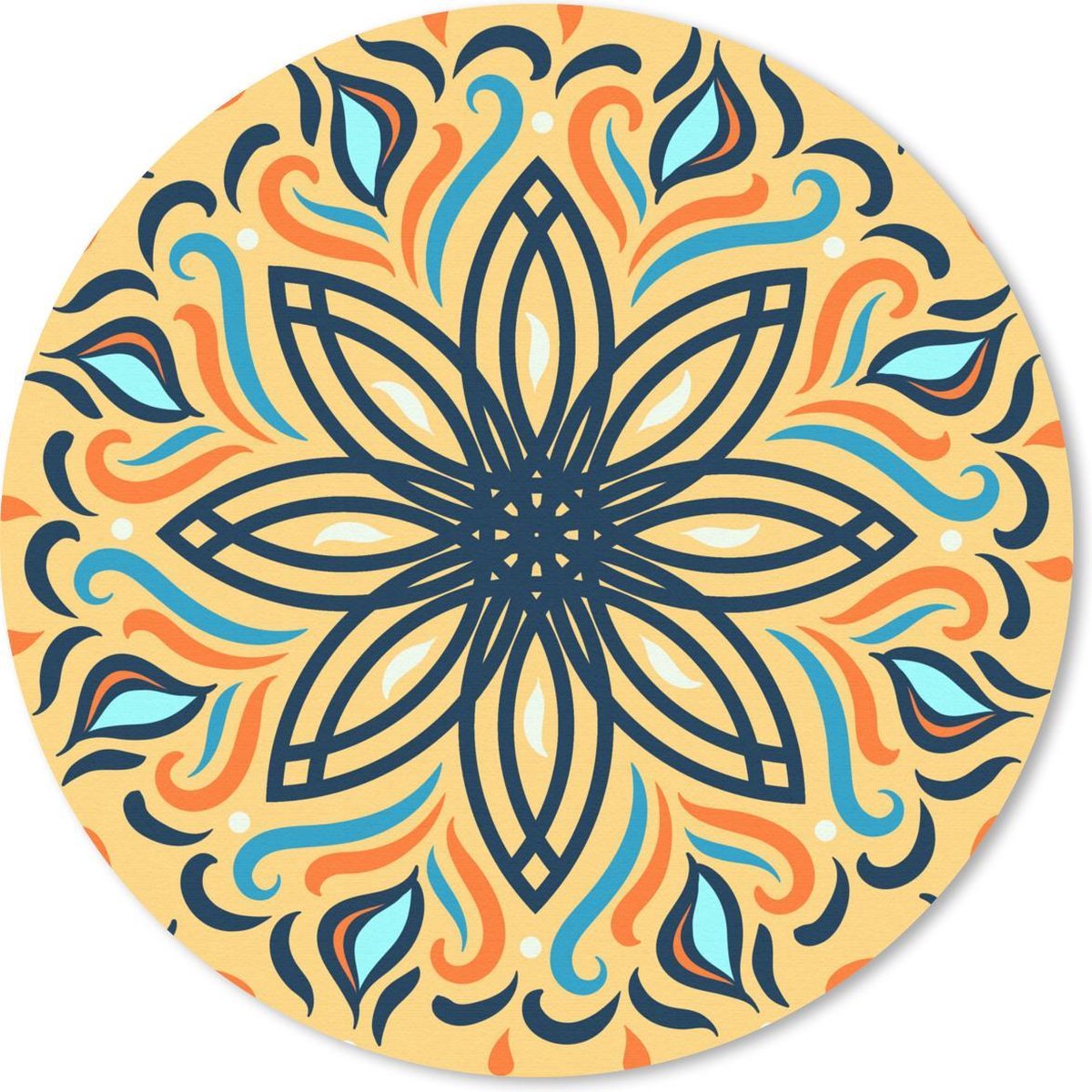 Muismat rond 40x40 cm - Mousepad Bloem - Bladeren - Zwart - Geel - Ronde muismatten
