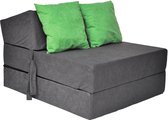 Luxe logeermatras - grijs - opvouwbaar matras - 200 x 70 x 15 - met groene kussens