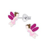Joy|S - Zilveren elfje oorbellen - 7 x 9 mm - roze